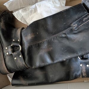 Frye black distressed smith harness tall boots size 8